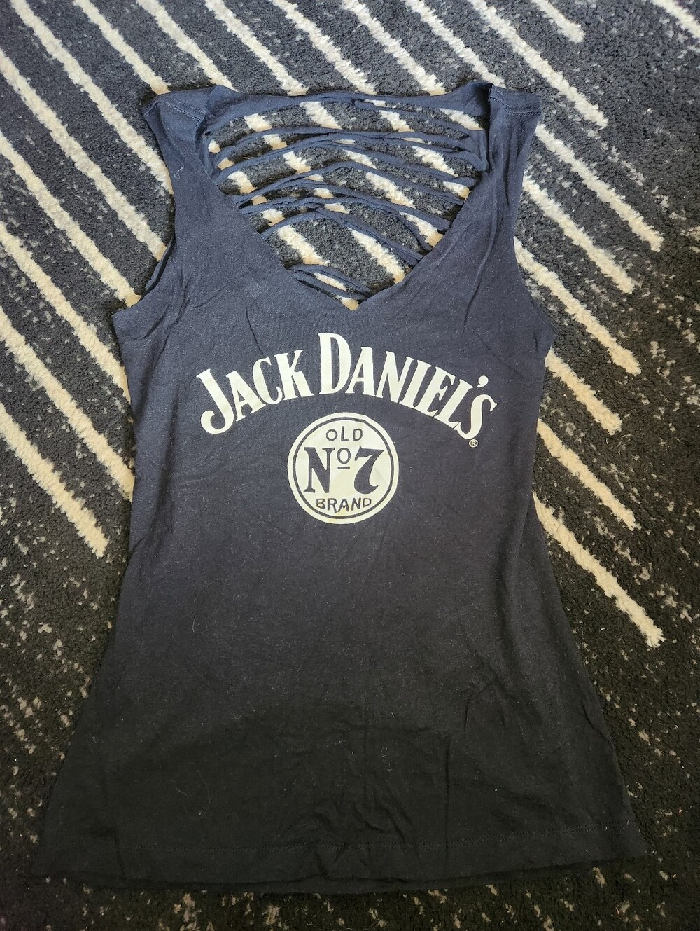 Cool Unique DIY One Of A Kind Jack Daniels Women's Black Slashed Back Tank Top M